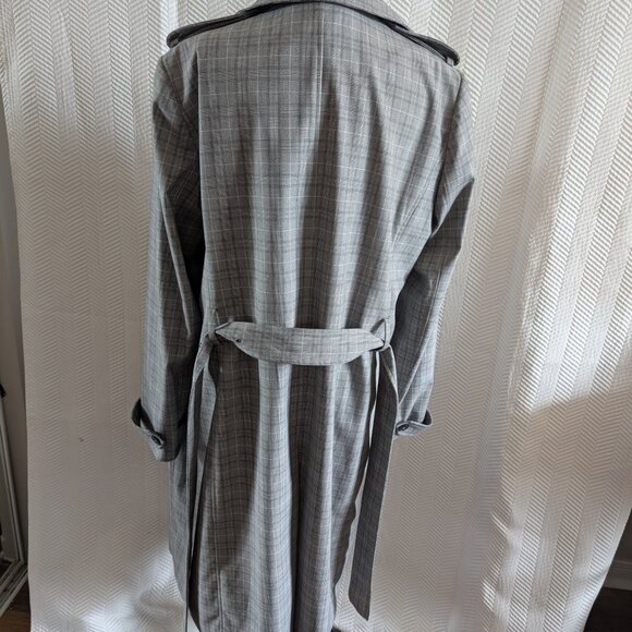 Elie Tahari Plaid Double Breasted Trench Coat Size Large Grey Preppy Classic - Picture 4 of 16
